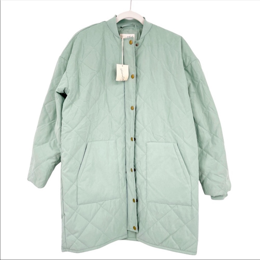 Universal Thread Quilted Mid Length Snap Zip Front Coat Green Jacket Size 4